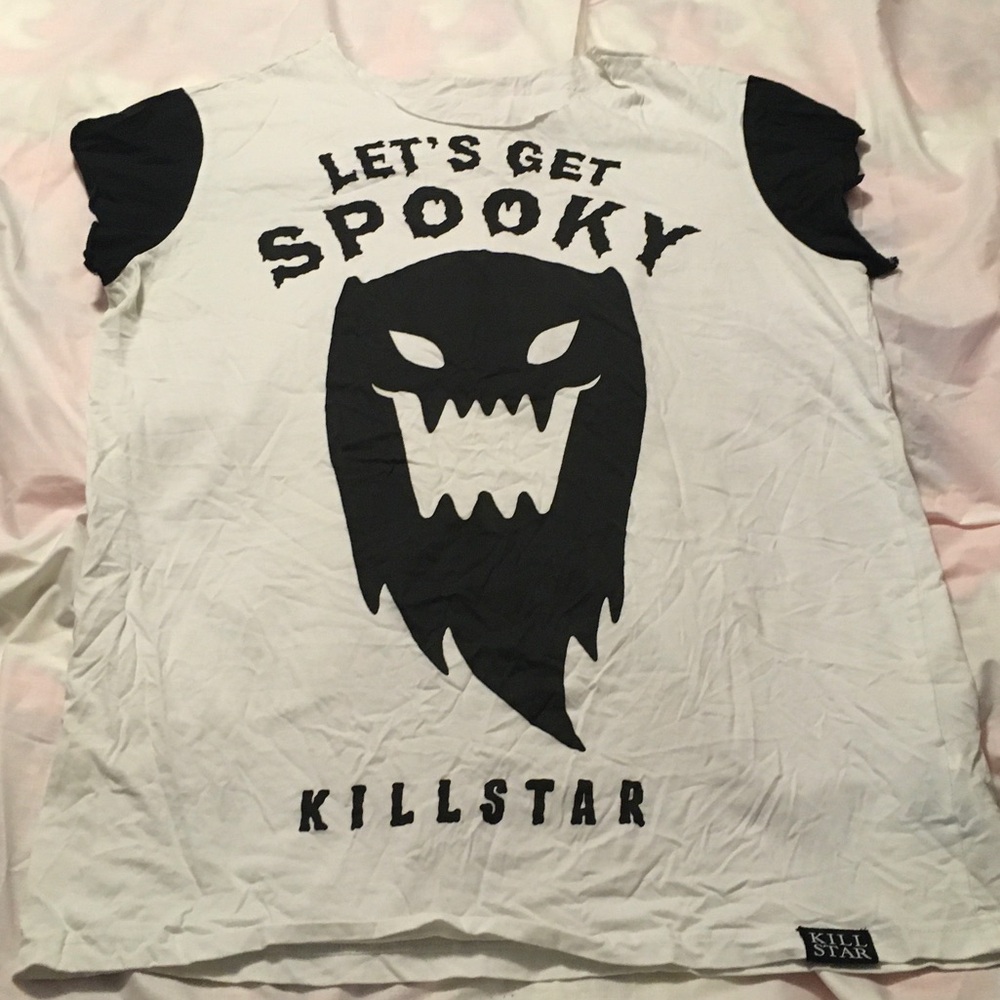Killstar White Tee with Black Spooky Monster Graphic